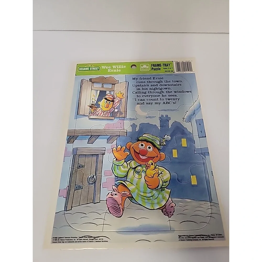 Vintage 1989 Sesame Street Wee Willie Ernie Frame-Tray Puzzle Golden Bert Ernie